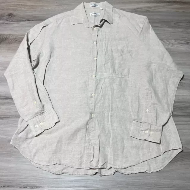 Claiborne Dress Shirt Mens 16.5 34-35 Beige Linen Blend Long Sleeve Light EUC