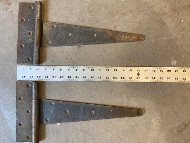 Set Antique Large Primitive Barn Door Gate Rustic Strap Hinges 17” X 8”