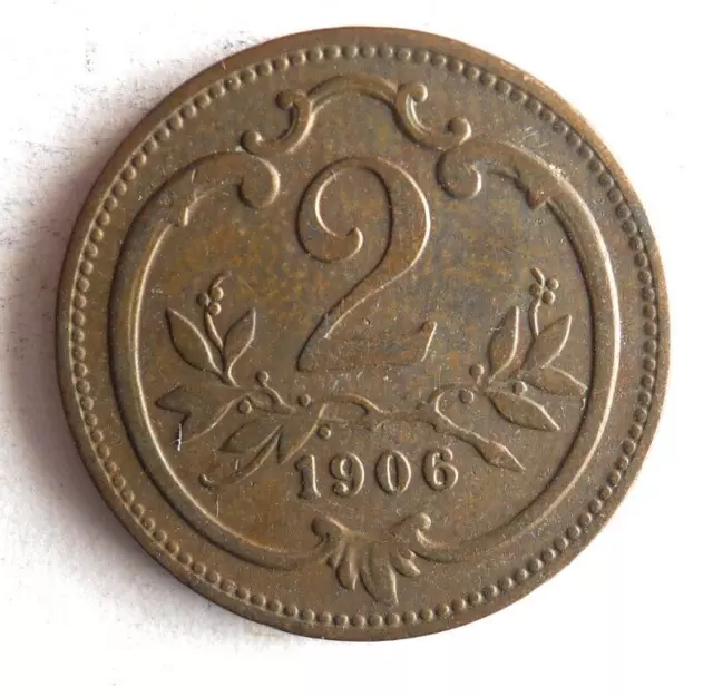 1906 AUSTRIA 2 HELLER - Excellent Coin - FREE SHIP - Bin #349