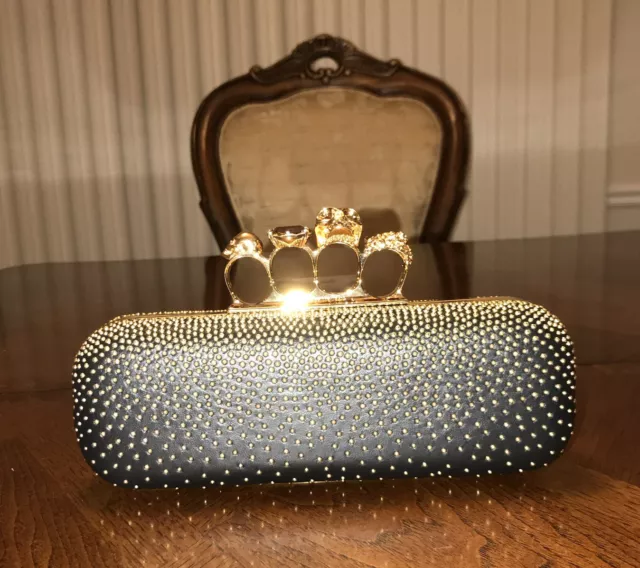 NIB Alexander McQueen Leather Studded Four Rings Clutch