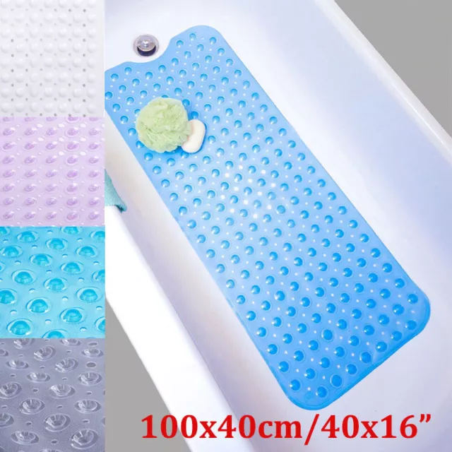 100 x 40cm Non Slip Bath Tub Mat Strong Suction Rubber Bathroom Shower Mat