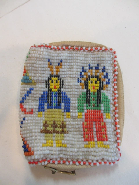 Vintage Native American INDIAN Beaded Leather Coin Purse W/ ZIPPER