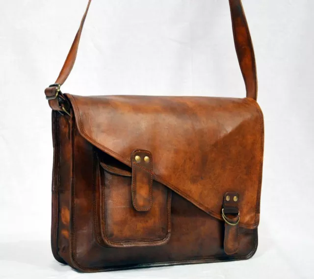 Men's Genuine Leather Handbag Brown Briefcase Laptop Shoulder Bag Messenger Bag