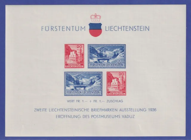 Liechtenstein 1936 Briefmarkenausstellung Vaduz Mi.-Nr. Block 2 postfrisch **