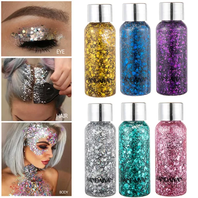 Glitter Sequin Gel Face Body Nail Eye Shadow Hair Festive Party Make Up