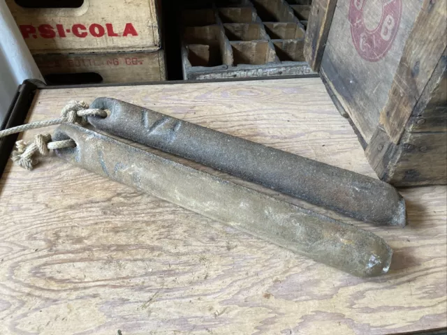 Set of 2 Antique 6 lb Window Sash Weight Cast Iron Counter Original Vintage Lot