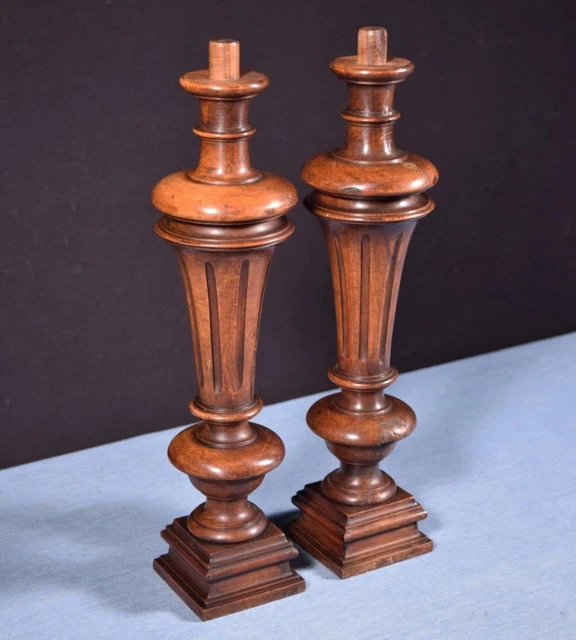*14" Pair of French Antique Solid Walnut Posts/Pillars/Columns/Balusters Salvage