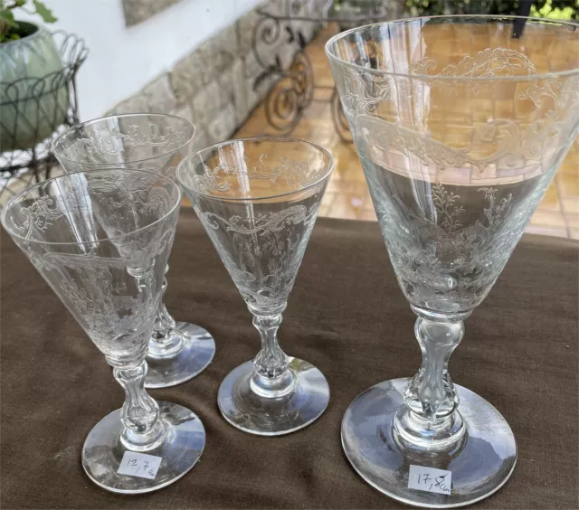 LOT 4 VERRES CRISTAL VSL VAL SAINT LAMBERT  17.8 cm et 12.7 cm  vers 1900 - 1930