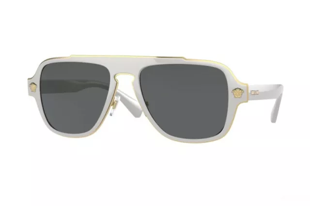 NEW Genuine VERSACE Medusa Charm White Gold Grey Retro Sunglasses VE 2199 100287