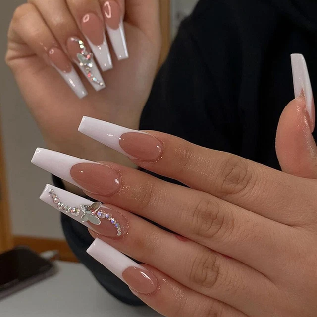 Portable Pointe des ongles Ballerine papillon faux ongles Français faux ongles