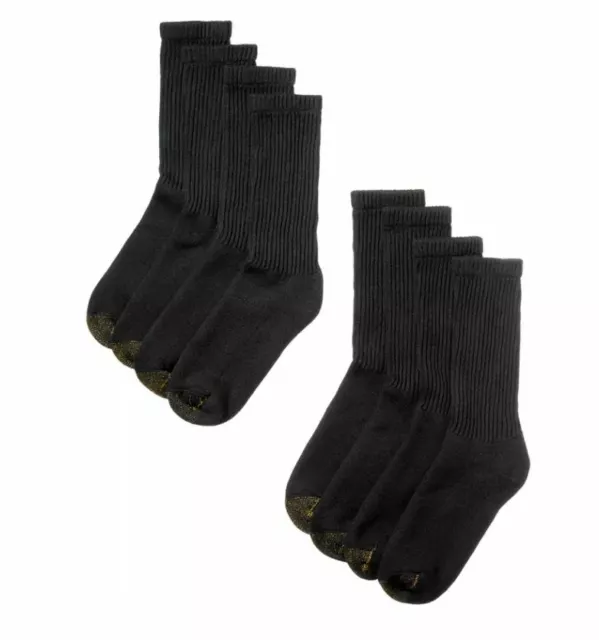 GOLD TOE Men's 8 pack Soft Cotton Standard Crew Socks Black Athletic shoe 6-12½