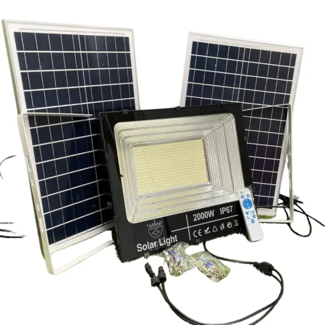 Faro Solare 2000w IP67 LED 2 Pannelli Solari Crepuscolare Telecomando SMD 6500K