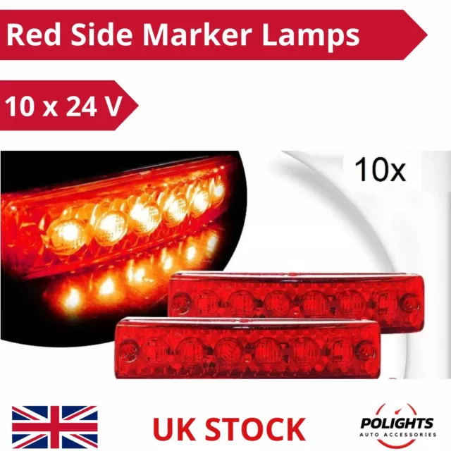 10 Pcs Red 24V 6 Led Side Tail Rear Marker Lamp Lights Truck Lorry Bus E-Marked