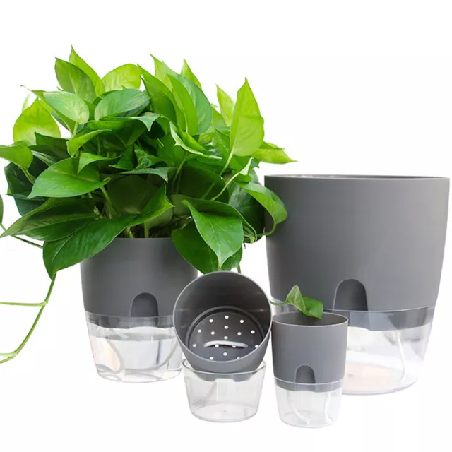 Transparent Double Layer Plastic Flower Pot Self Watering Flowerpot Plant -wf