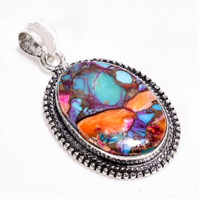 Oyster Turquoise Vintage Style Handmade 925 Sterling Silver Pendant 1.7" GSR3867