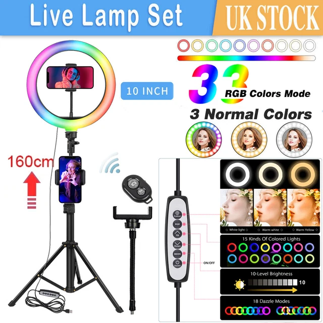 Ring Light with Tripod Stand & Phone Holder 10 inch RGB LED Selfie Ring Lights
