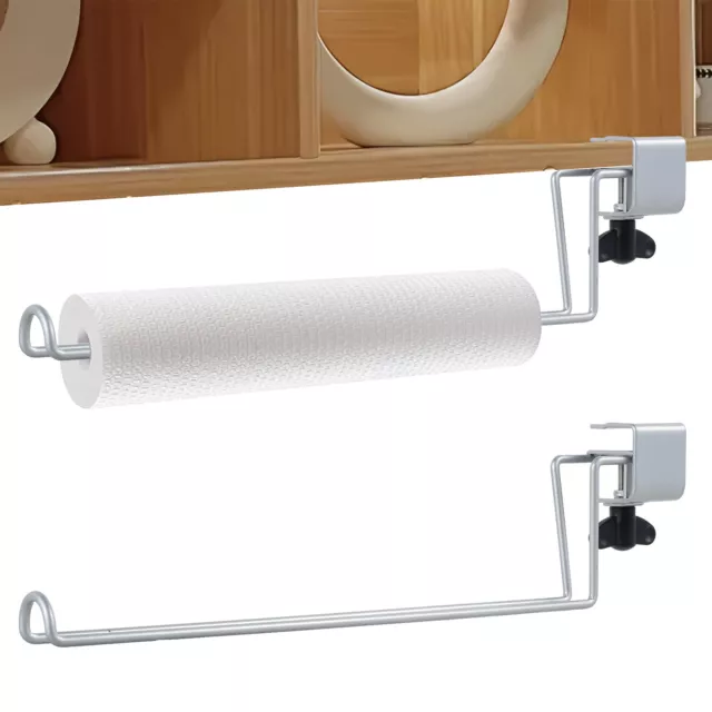 2Pcs Kitchen Roll Paper Towel Holder Under Cabinet Adjustable Clip Hanging Rack