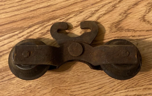 Antique Vtg Barn Door Track Rollers Wheels Cast Iron Hangers-2 pair and 1 single 7
