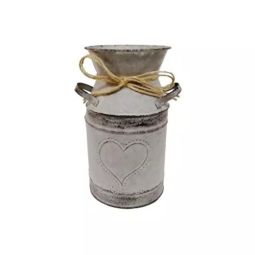 7.5inch Old Fashioned Galvanized Milk Can with Heart-Shaped Printing - Grey