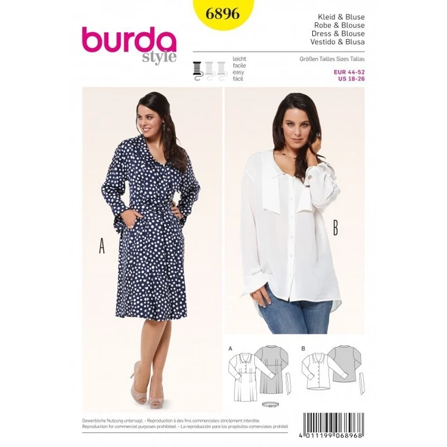 Patron Burda 6896 Pour Robe Ou Tunique Fluide - Tailles 46 à 54, Copie Couleur