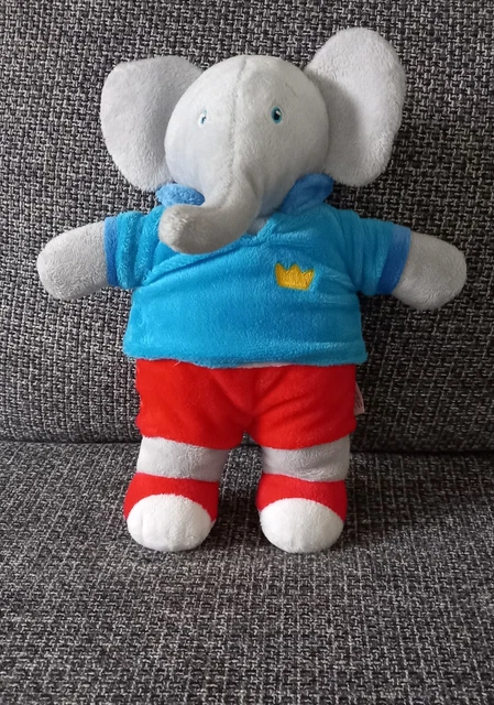 B6 BABAR Peluche Doudou LANSAY bleu  rouge