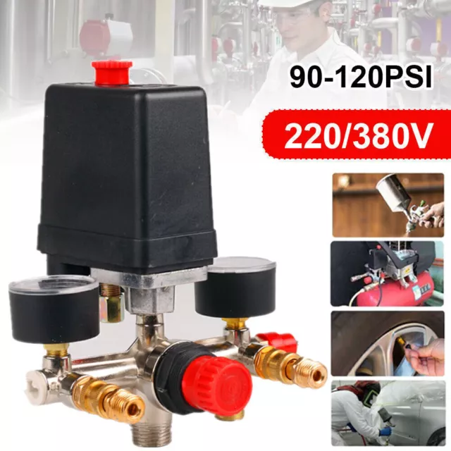 Medidores de alivio de válvula colector de colector de válvula interruptor de control de presión de compresor de aire 90-120PSI.