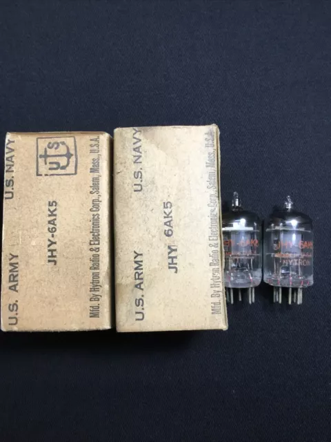 NOS PAIR HYTRON 6AK5 Black Plate AUDIO PREAMP VACUUM TUBES Tested USA O.2964-D