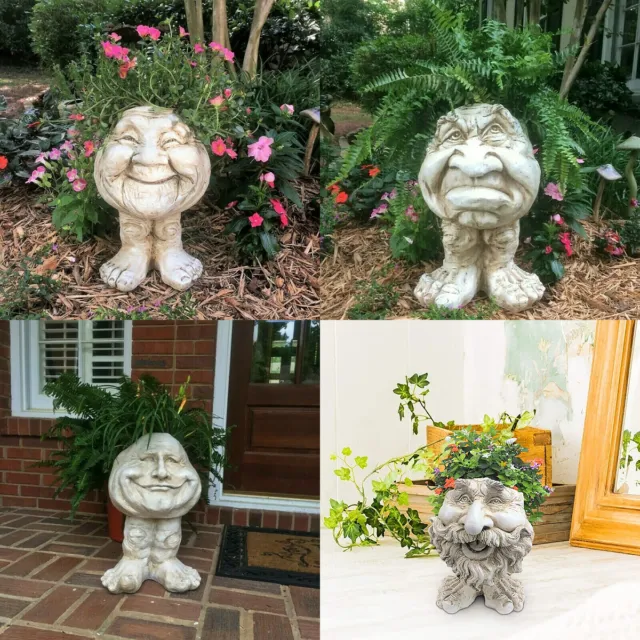 The Face Statue Planter Resin Funny Face Figurine Plant Pot Outdoor Garden Decor