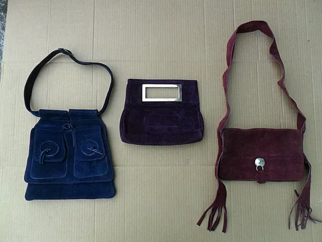 Lotto Di Tre Borse Borsette Pochette In Camoscio Da Donna - Vintage