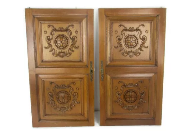 Pair  Hand Carved Wooden  Door Panels Reclaimed Architectural Medieval Style