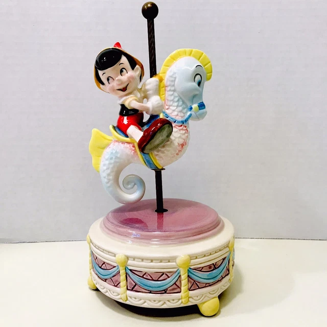 DISNEY BY SCHMID Pinocchio Seahorse Carousel Wind Up Porcelain Music