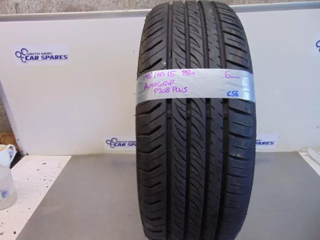 195/60/15 Tyre Single Part Worn Autogrip P308 Plus 88H 6mm Tire Warn