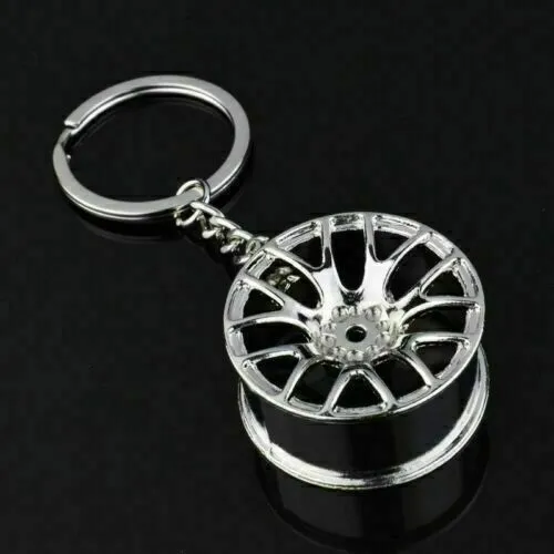 Car Key Chain Alloy Wheel Rim Metal Pendant car Key Chain silver-1
