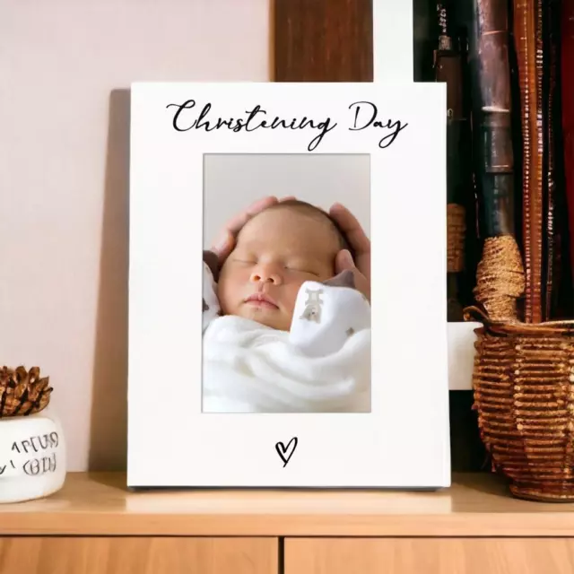 White 6x4 Portrait Picture Photo Frame Christening Day Heart C58-76