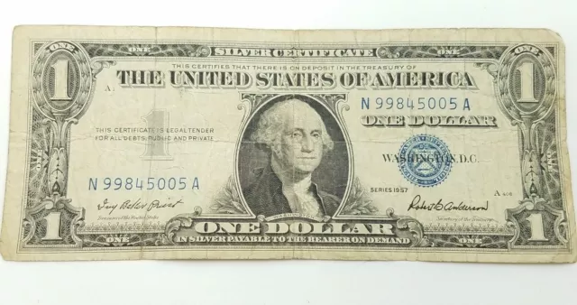 1957 Blue Seal $1 One Dollar Silver Certificate Bill - Old Paper Money