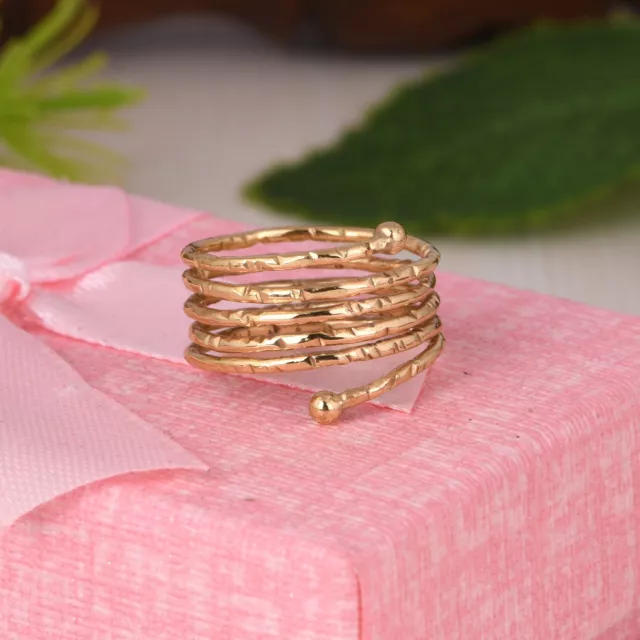 Spring Gold Plated Ring Texture Spiral Rounded Twisted Dotted Rustic Ethnic Yoga