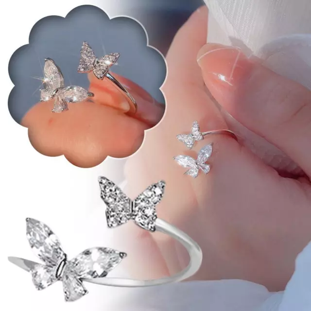 Sterling Silver Double Butterfly Adjustable Rings Womens Gifts Girls  Prof