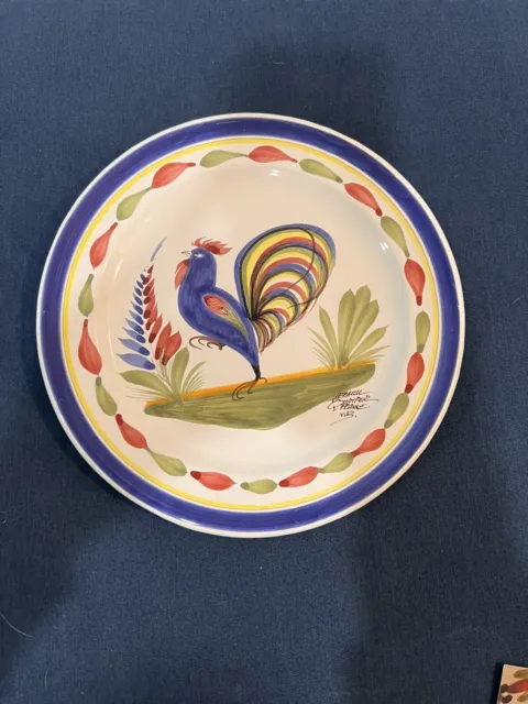 HB Henriot Quimper France Small Plate Rooster Signed