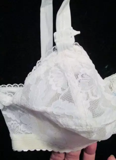 NOS Lady Cameo Couture Bra Custom Fitted WHITE LACE 4 HOOK Style 707 Vtg 32EE