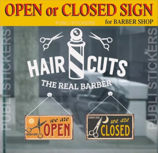 Barber Shop Sign "Open-Closed" Vintage Style Hair Cuts" Targhetta"Aperto-Chiuso"