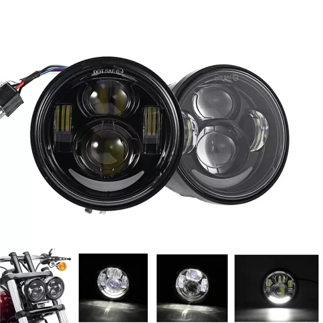 2X 4.65 Inch LH+RH Black LED Headlight For Harley Dyna Fat Bob FXDF Hi/Low Beam 3