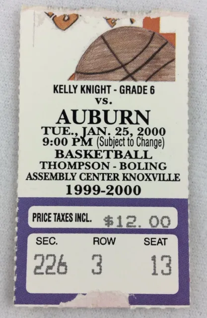 2000 01/25 Auburn at Tennessee Basketball Ticket-Chris Porter, Jamison Brewer