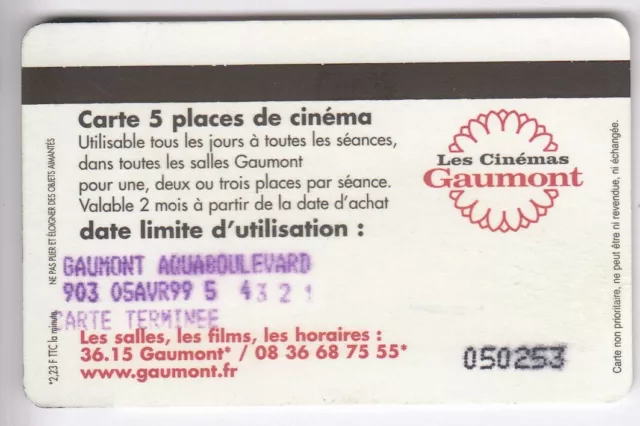 Cinema  Carte / Card .. France Gaumont 5 Places Fleur Flower +N° Magnetique 2