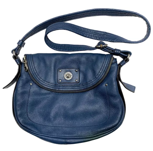 MARC JACOBS Blue Pebbled Leather Crossbody Shoulder Bag Handbag