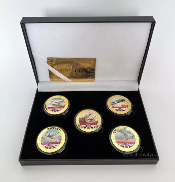 Battle Of Britain 80th Anniversary Gold Plated Coins - British RAF coins Spitfir
