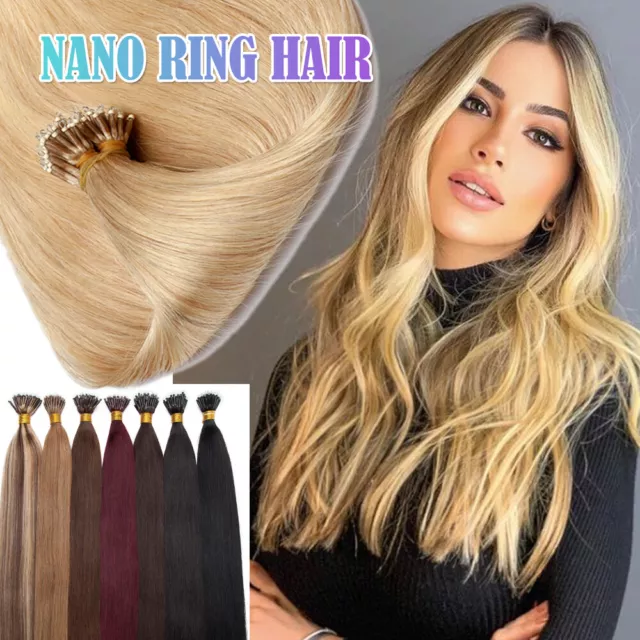 AU 14-24" 1g Nano Ring Tip Micro Bead Double Drawn Remy Human Hair Extensions AU