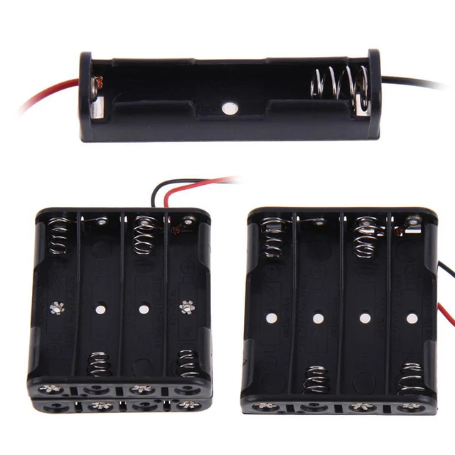 E# AAA Cells Battery Size Clip Holder Plastic Storage Box Case w/ Wire Black
