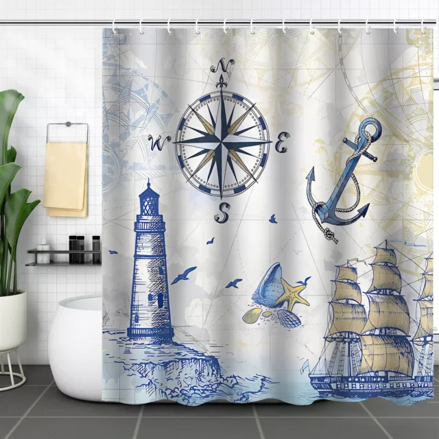 Cartoon Ocean Sailing Lighthouse Boat Multiple Sizes Bathroom Shower Curtain New