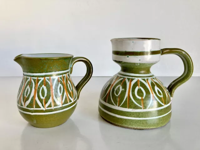 Mid Century Italian Pottery Pitcher & Creamer Avocado Green Bitossi Howard Holt