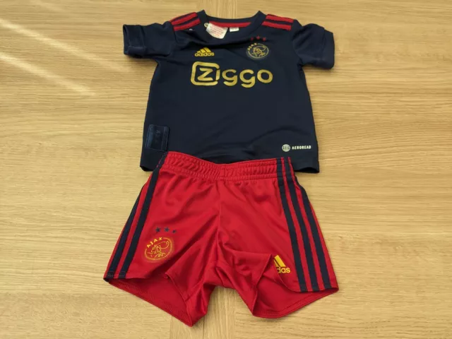 Ajax Amsterdam Away Football Shirt Shorts Adidas Navy/Red Boys Age 9-12 months